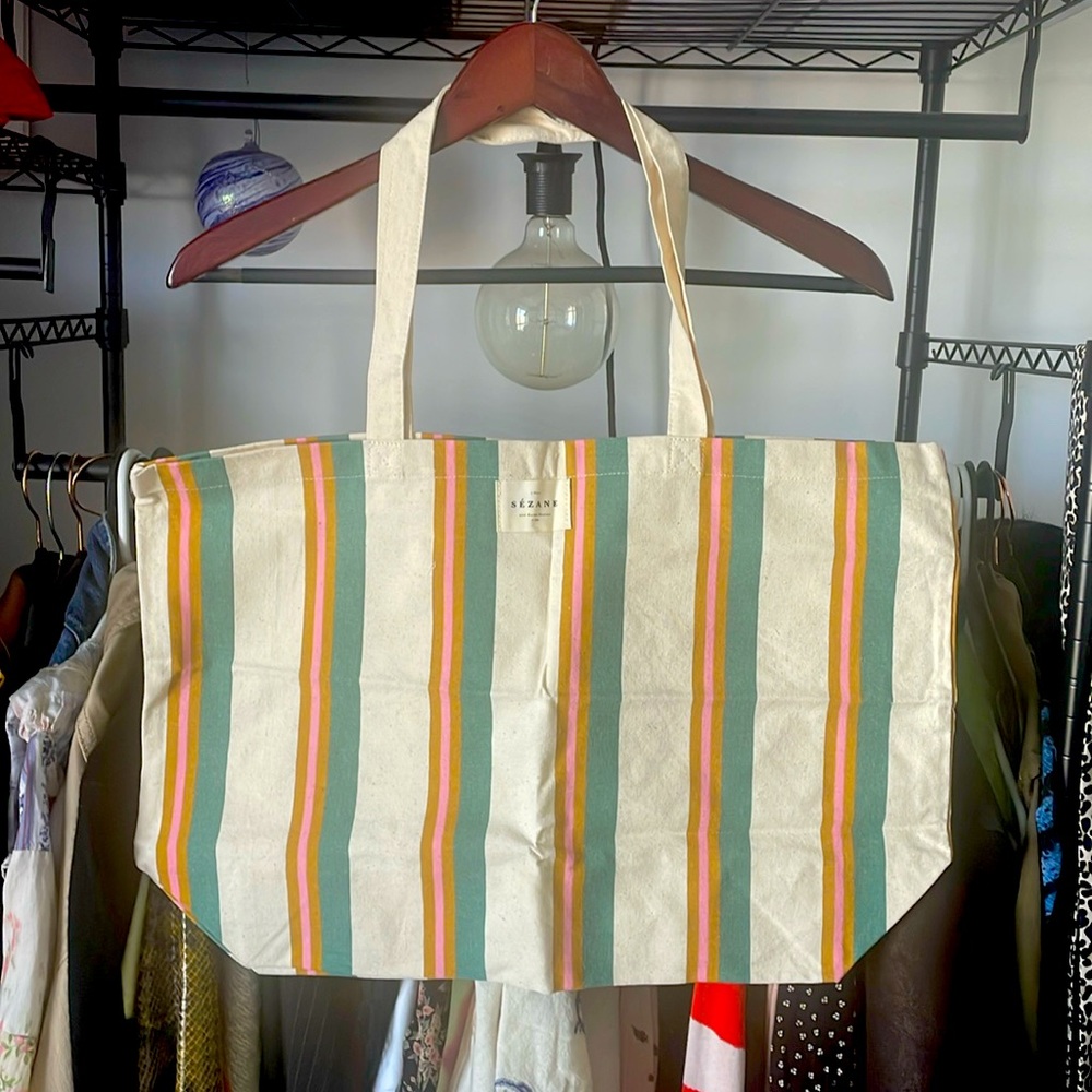 Sezane Striped Tote Bag